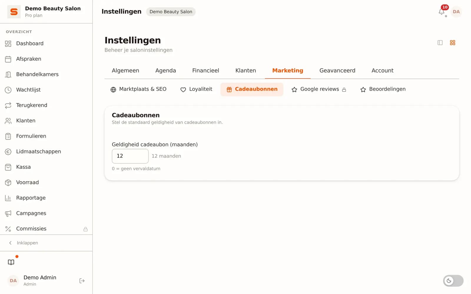 Gutscheine in Salonnare einrichten