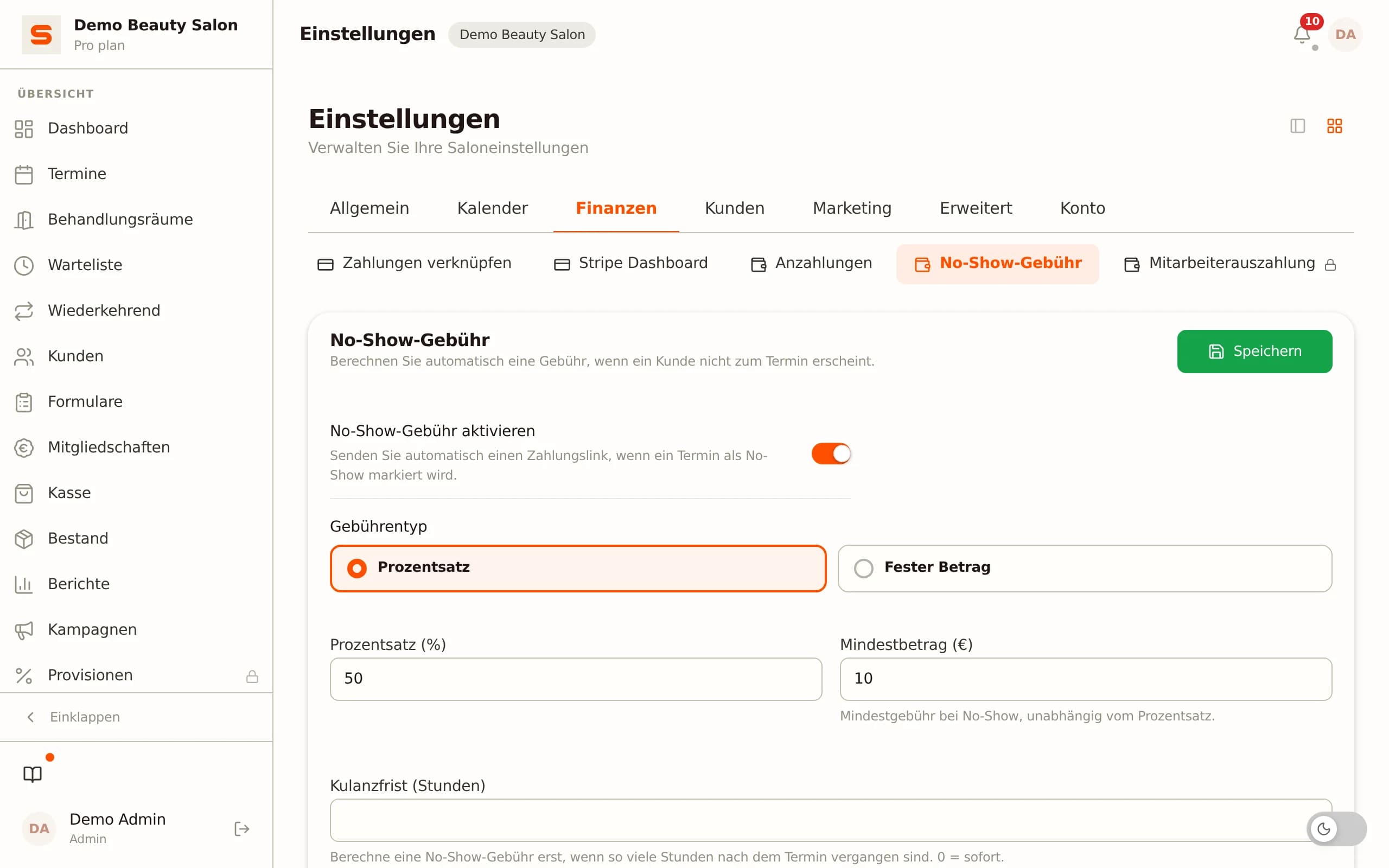 No-Show-Gebühren und Anzahlungen in Salonnare einrichten