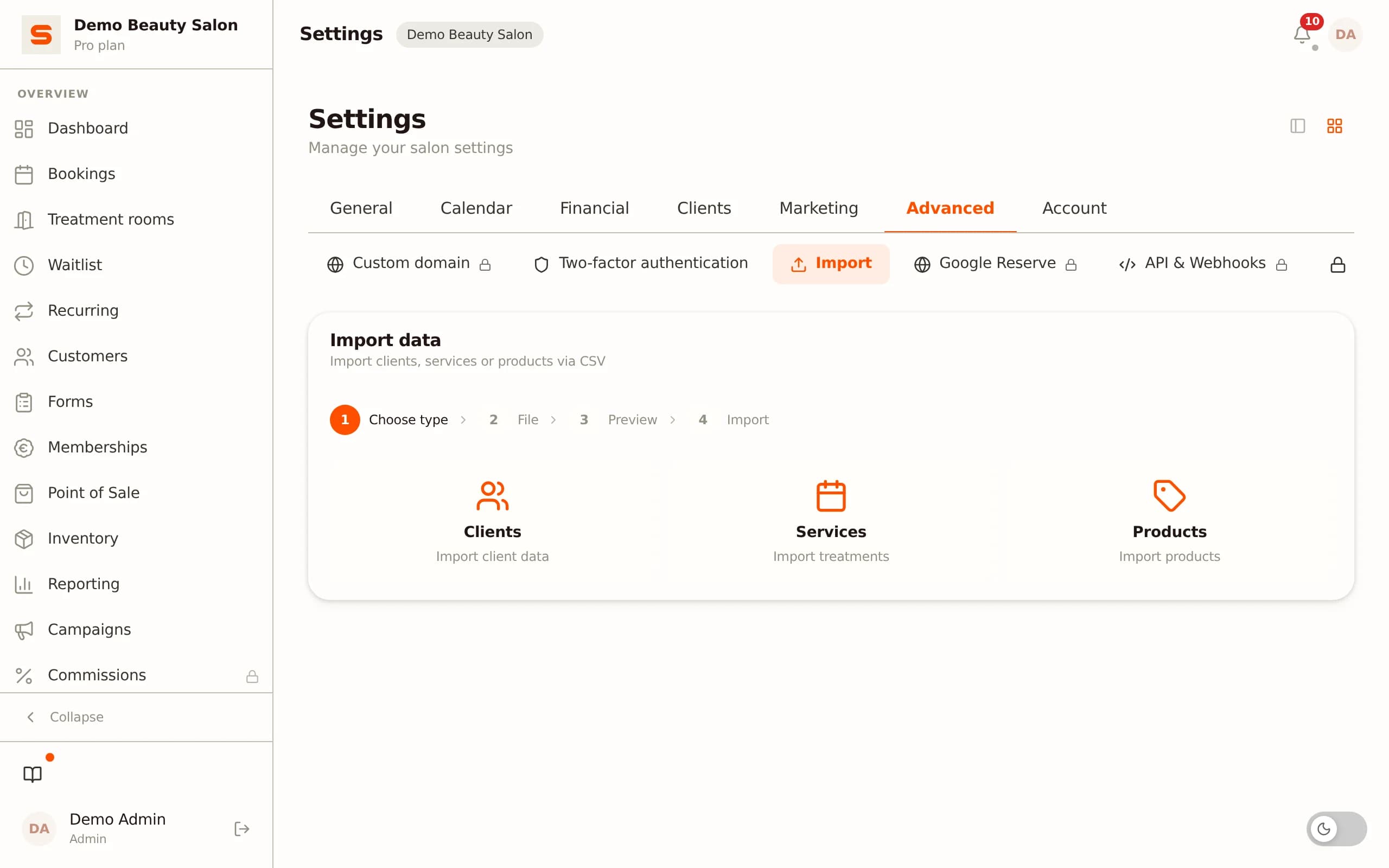 Importing client data via CSV in Salonnare