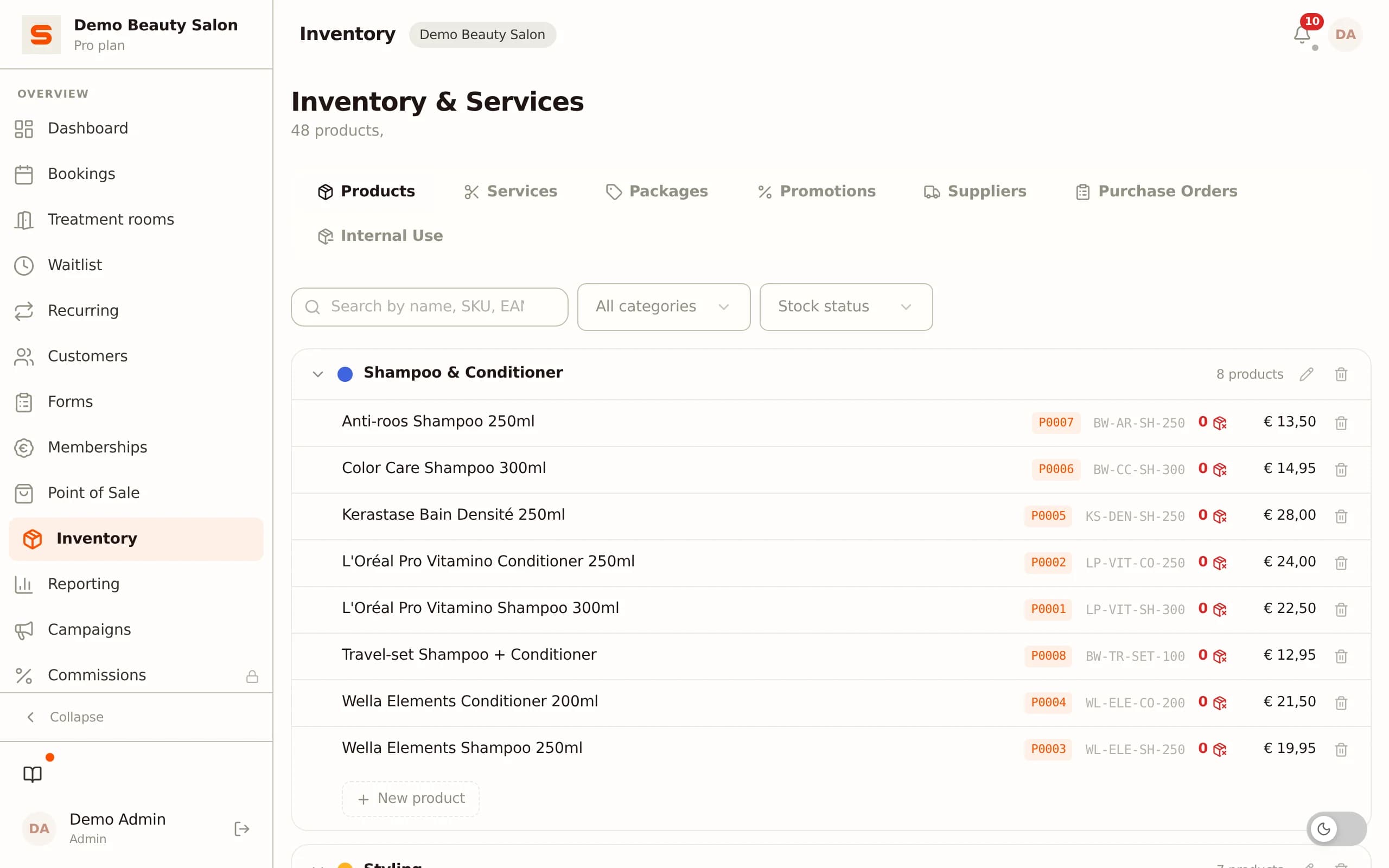 Salon product inventory management