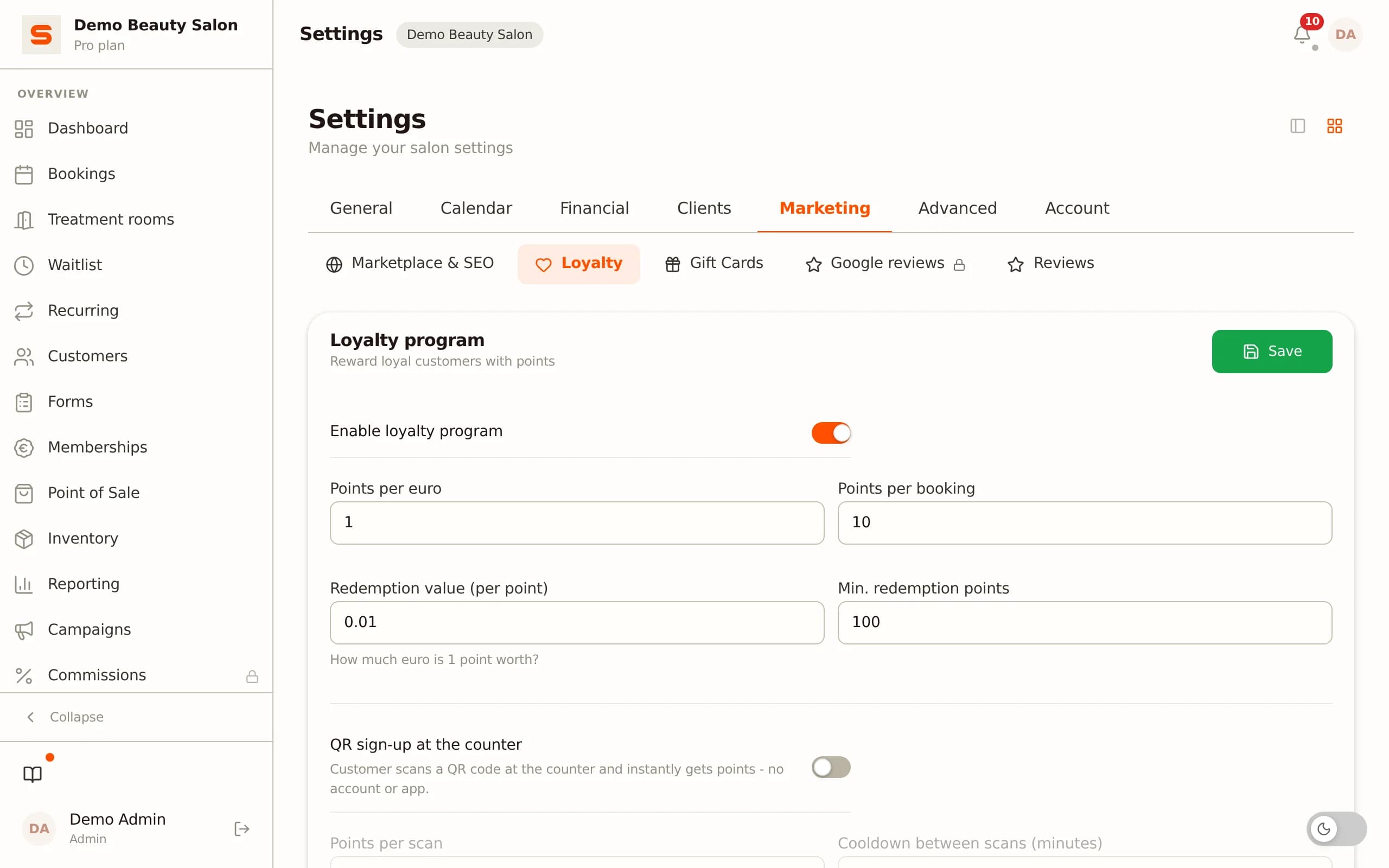Setting up a loyalty programme in Salonnare
