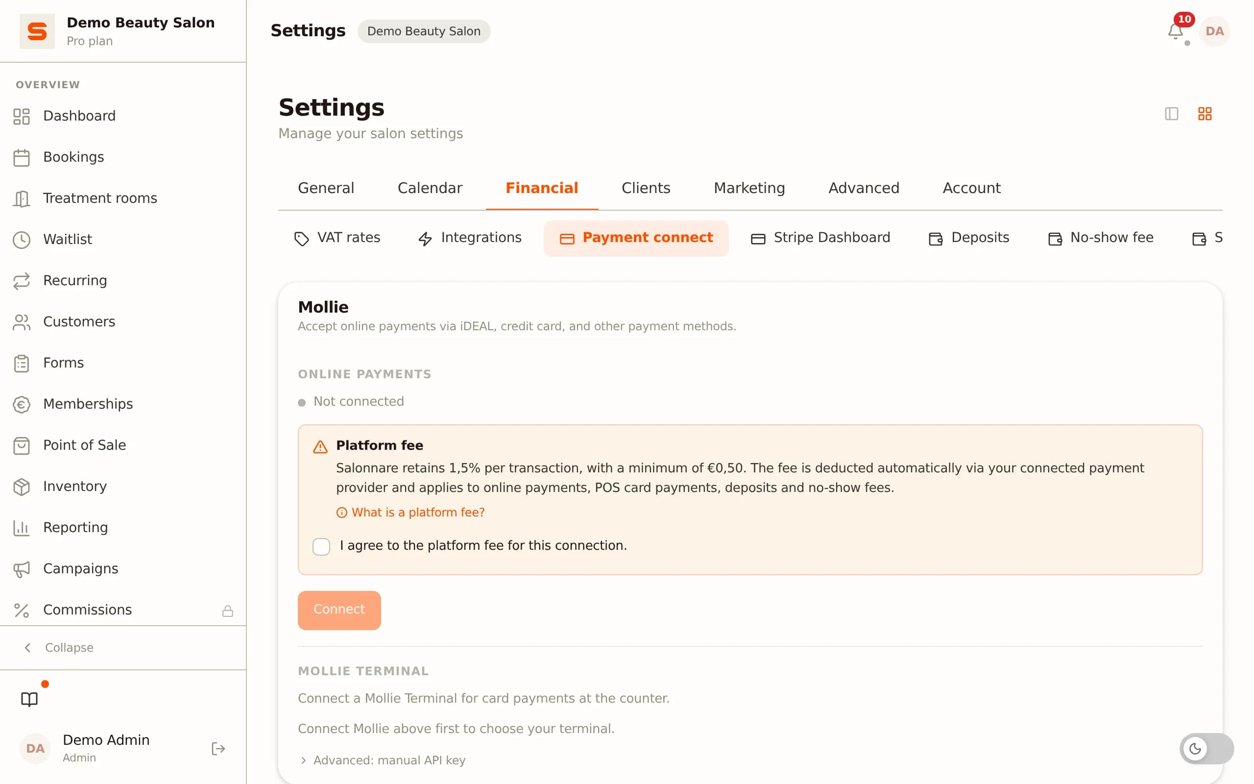 Connecting payments in Salonnare