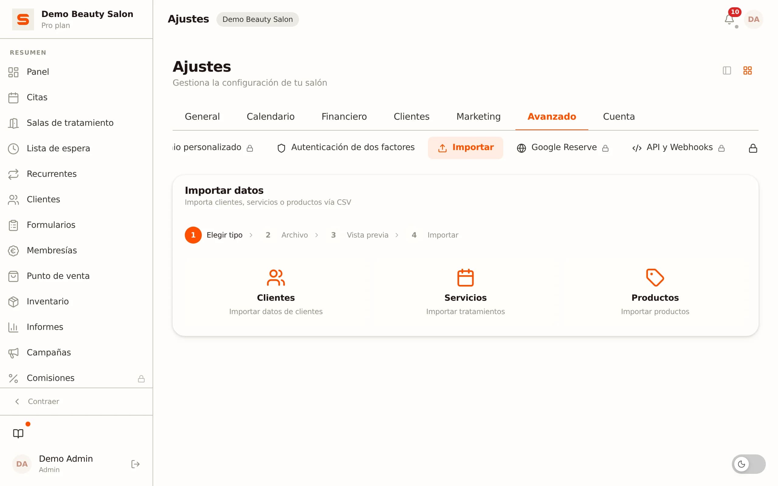 Importación de datos de clientes vía CSV en Salonnare