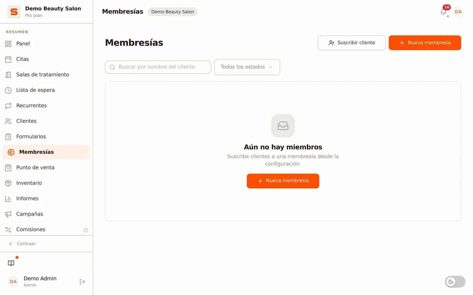 Gestionar membresías en Salonnare