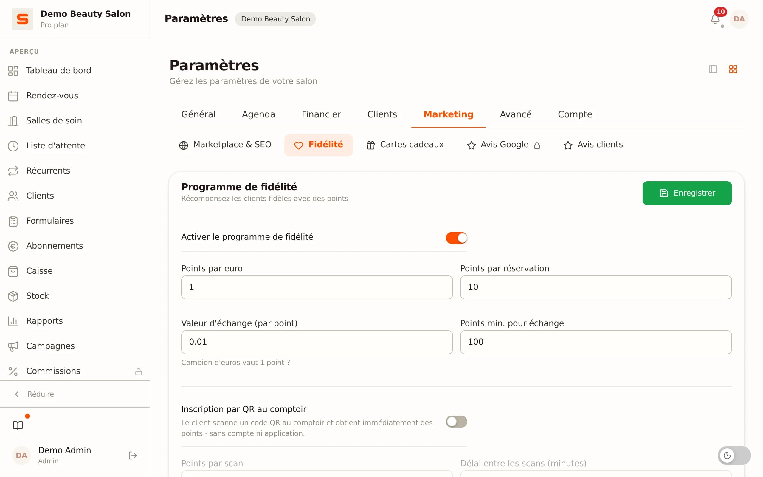 Mise en place du programme de fidélité