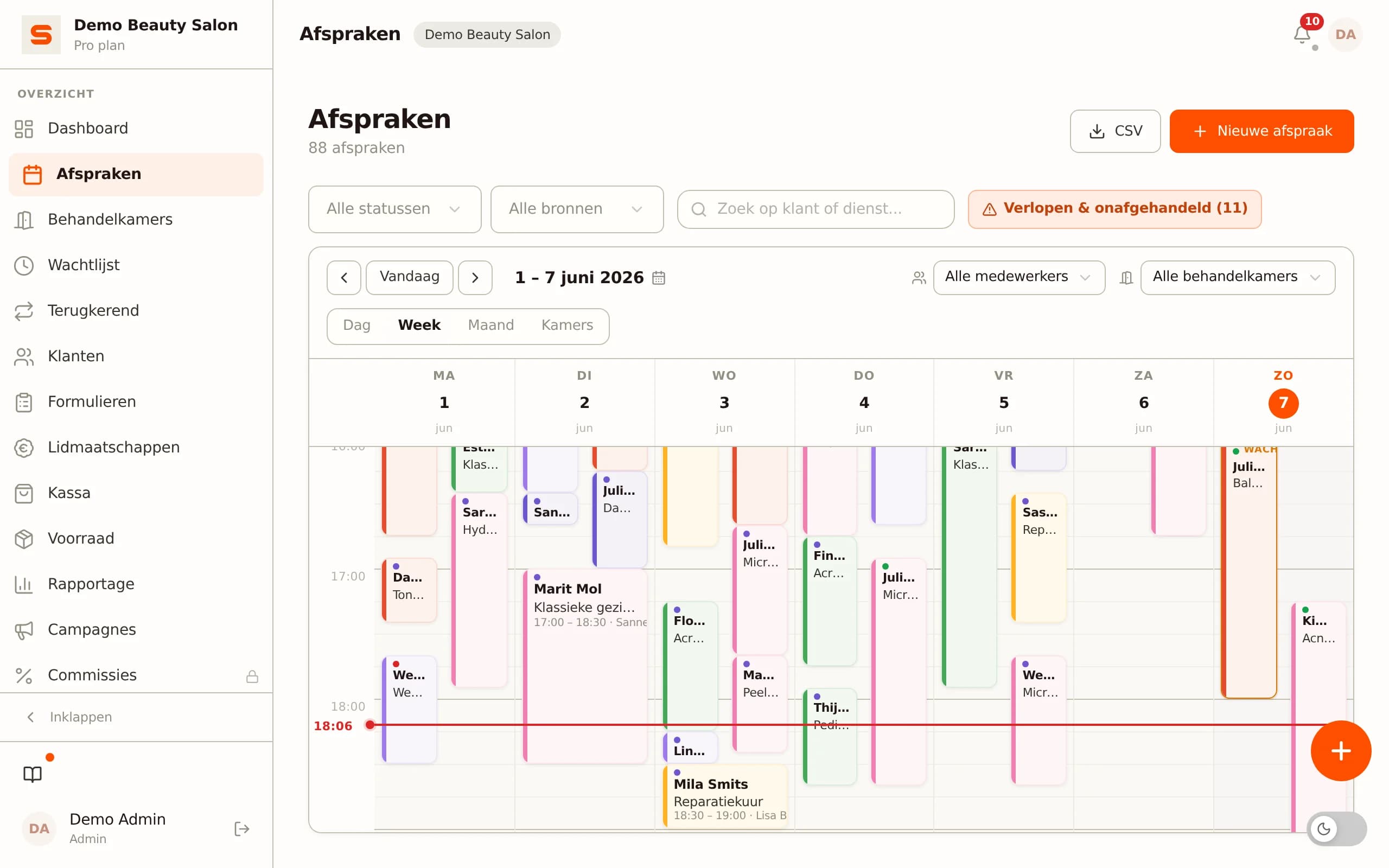Weekagenda met afspraken per medewerker in Salonnare