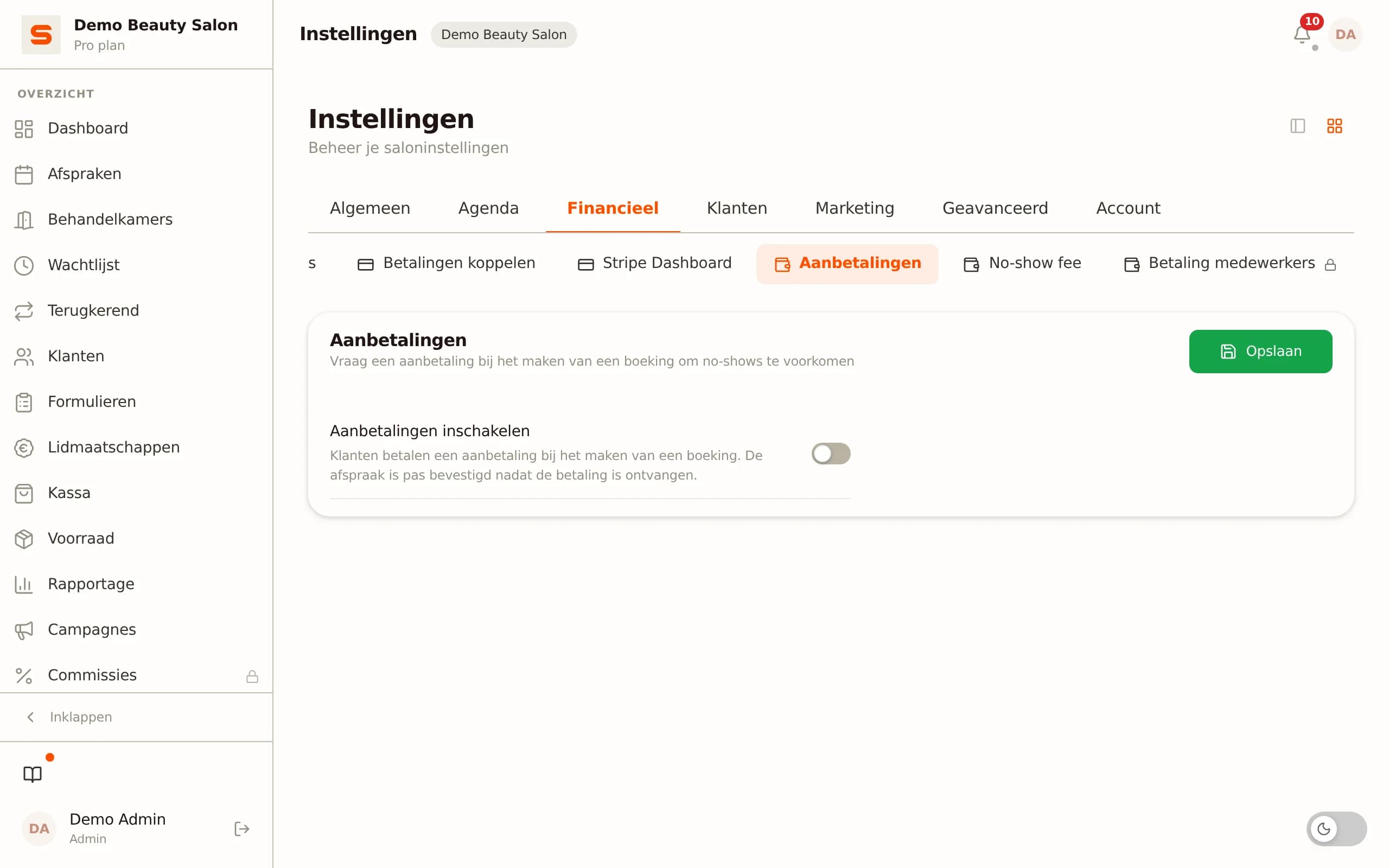 Aanbetaling per klantcategorie instellen in Salonnare