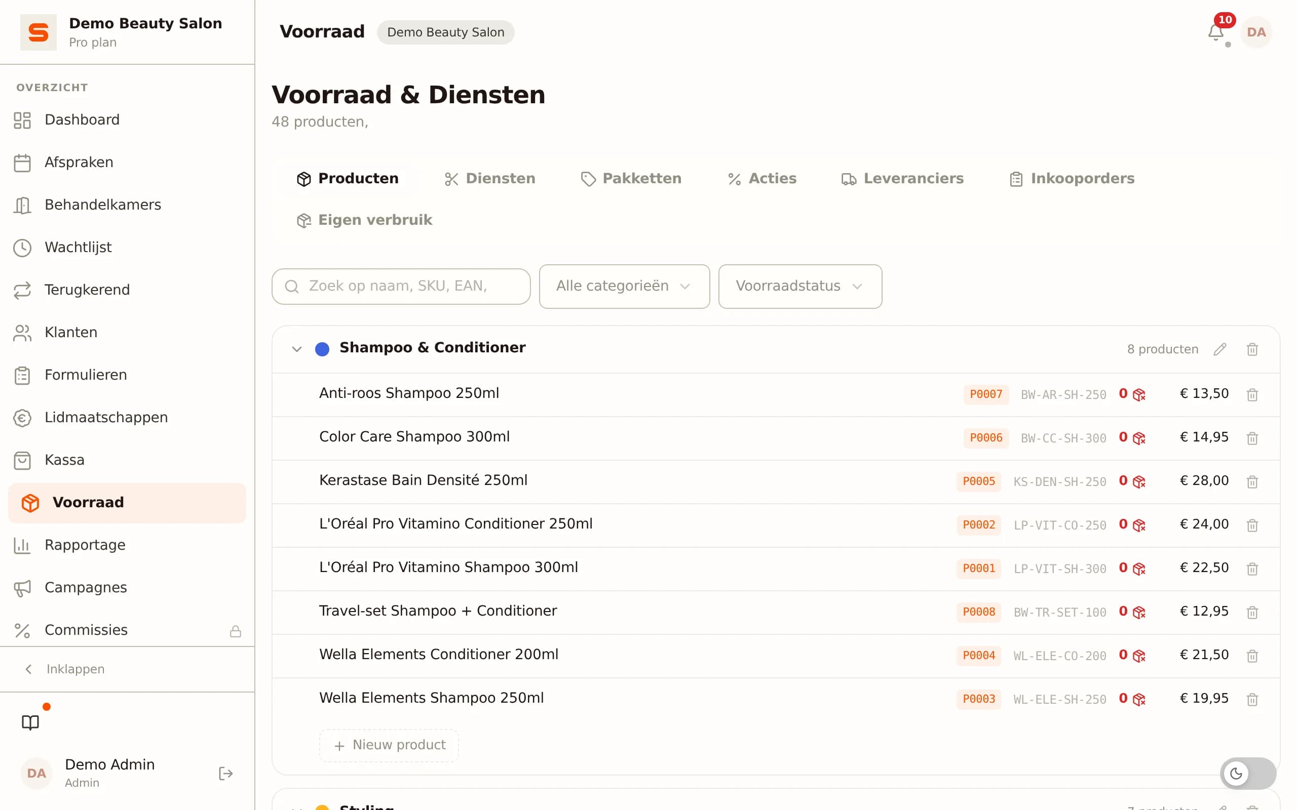 Voorraadbeheer van salon producten