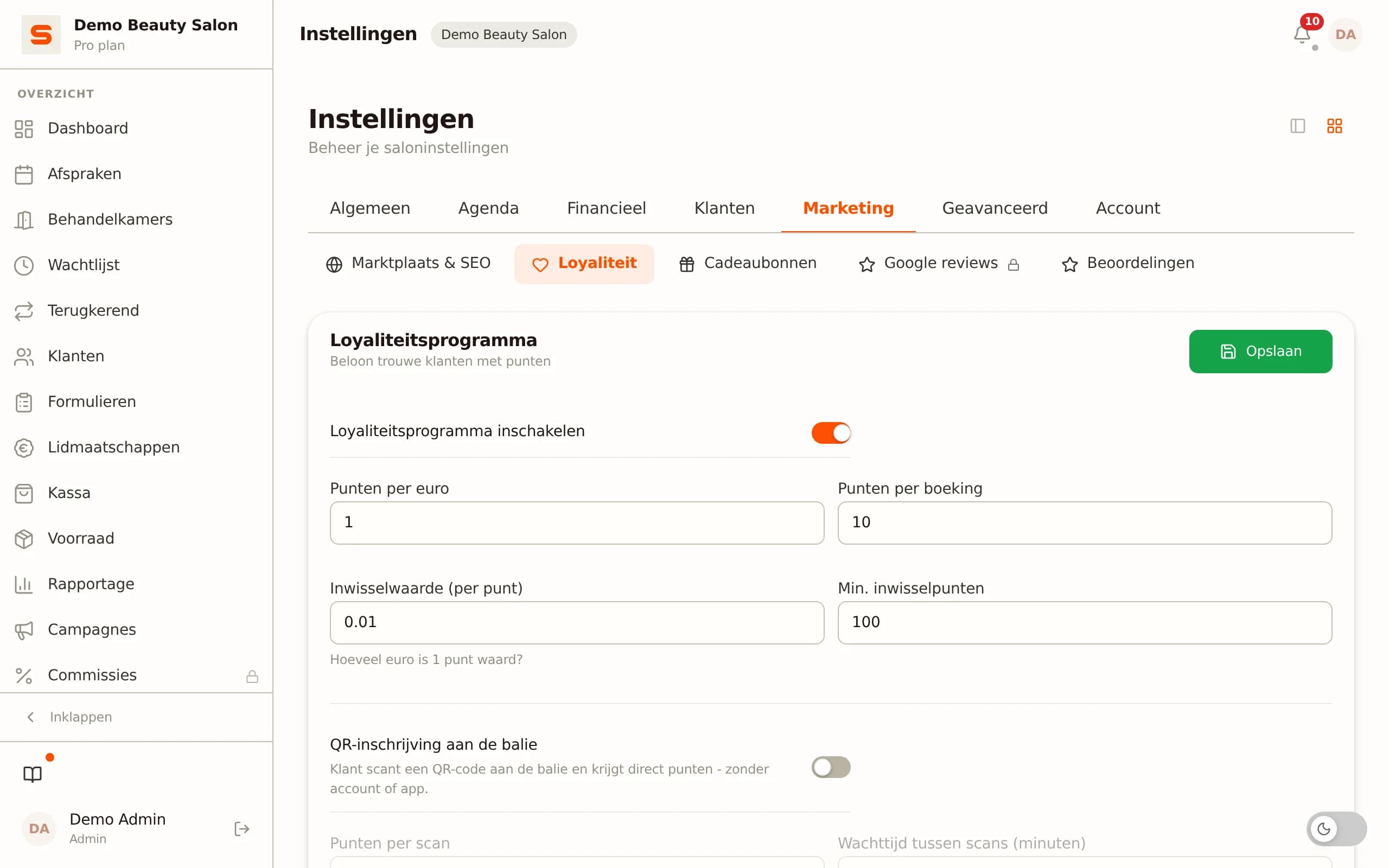 Spaarprogramma instellen in Salonnare