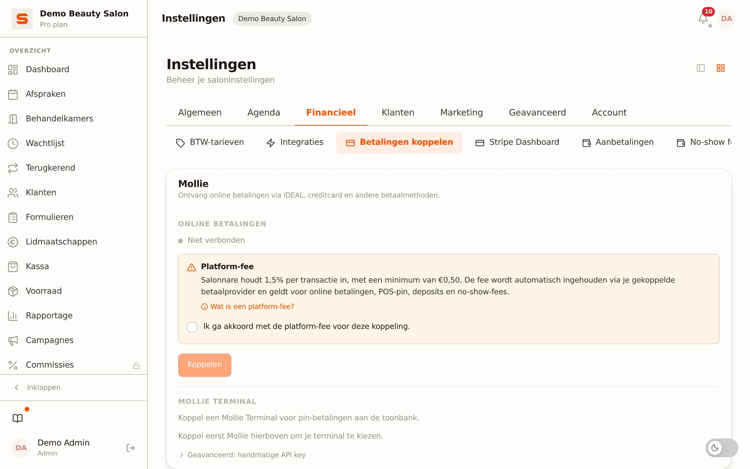 Betalingen koppelen in Salonnare