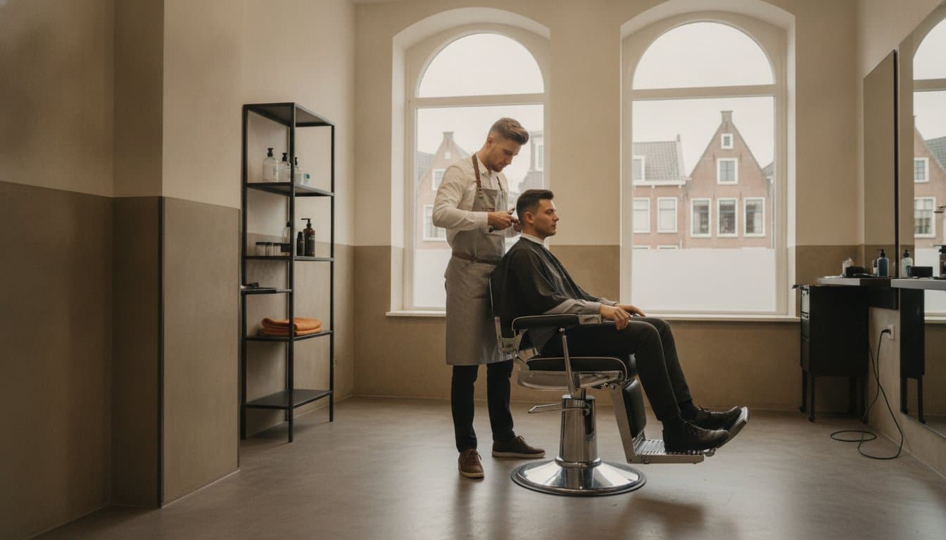 Barber scheduling appointments on a tablet in his barbershop