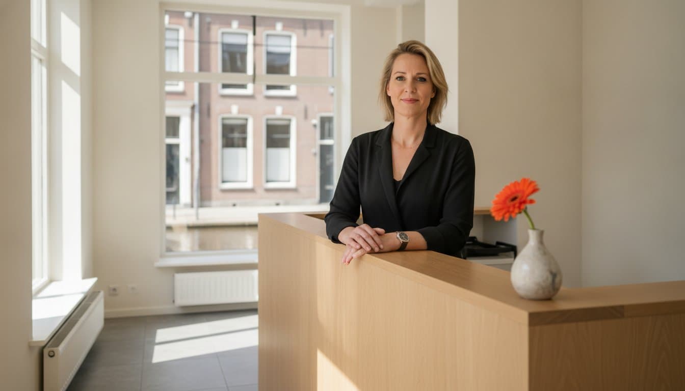 Salon owner preparing the move to new salon software at the front desk