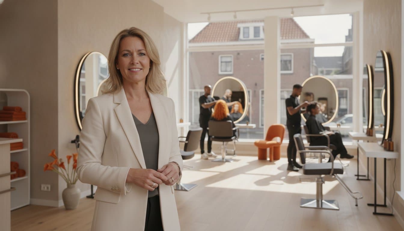 Kapper met tevreden klant in een moderne kapsalon