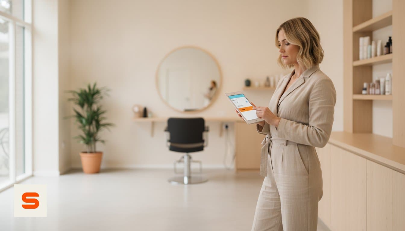 Freelance hairdresser catching up on salon admin
