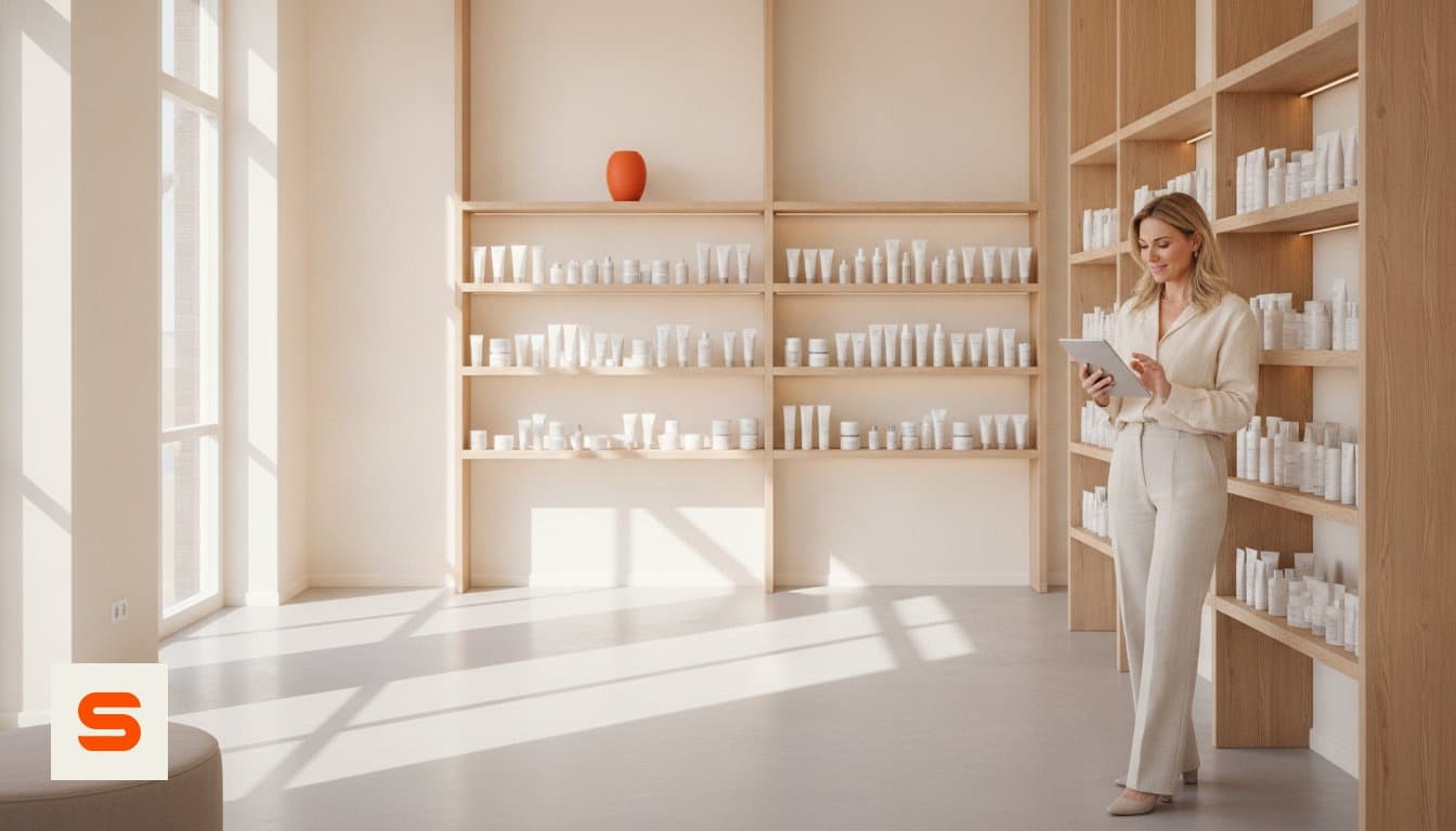 Salon stock cupboard with products waiting to be counted