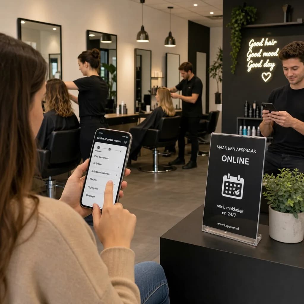 Moderne kapsalon met klanten die online een afspraak boeken