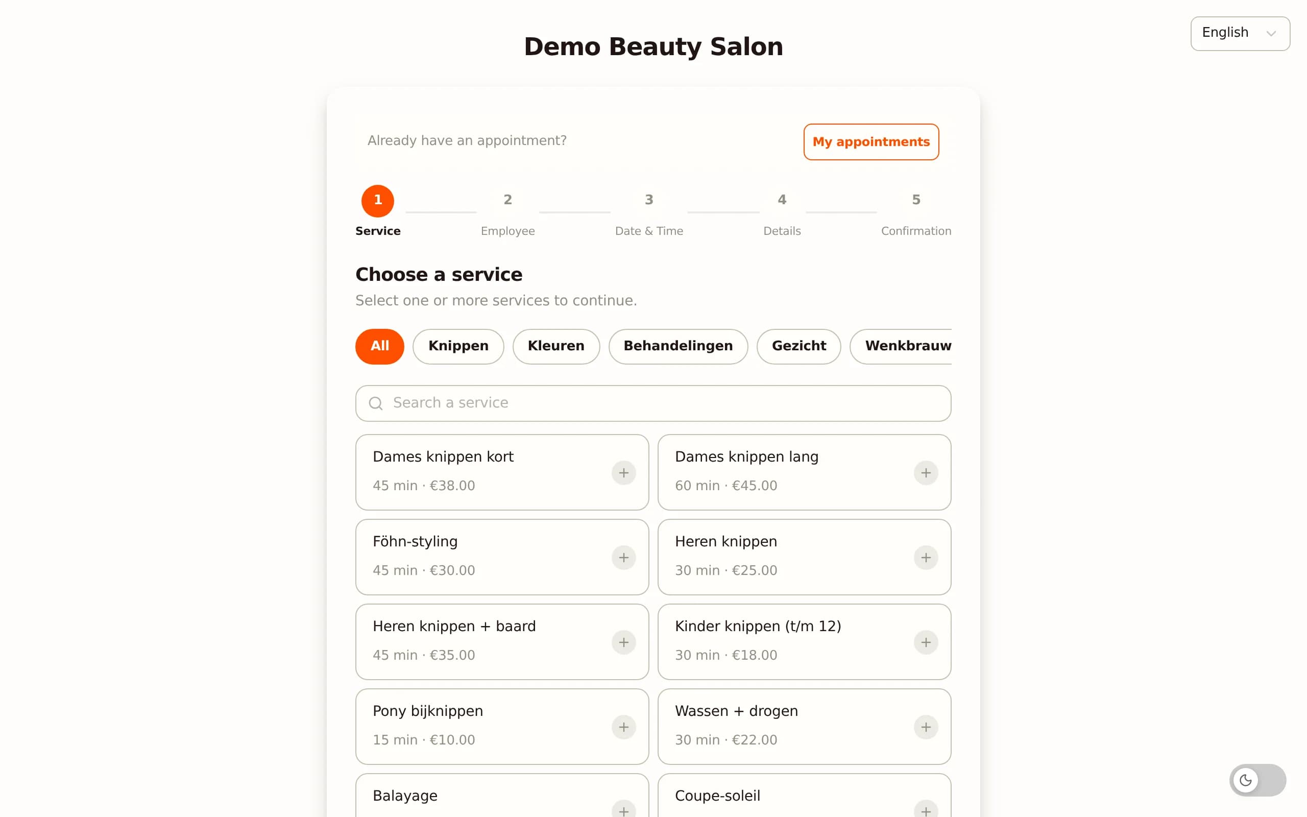 Online booking page showing deposit requirement