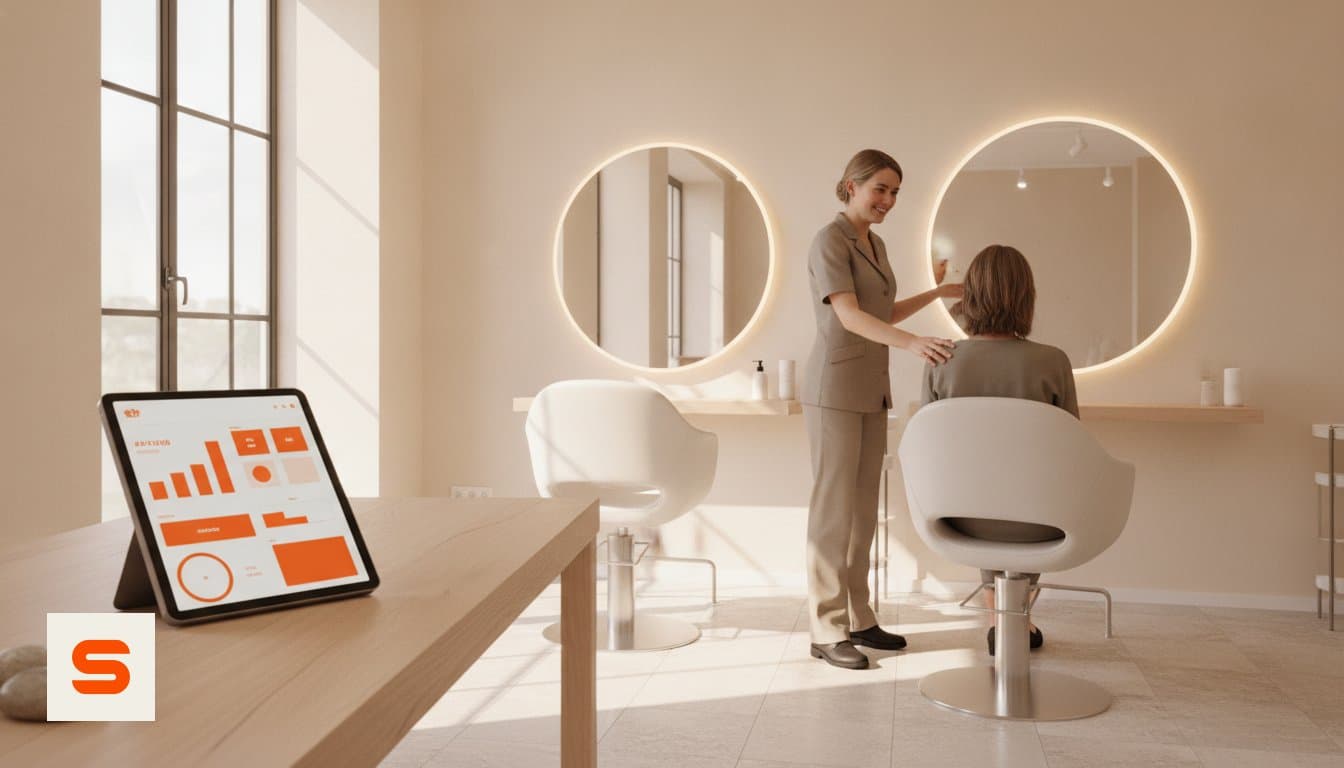 Peluquera trabajando mientras la agenda online del salón recibe las reservas