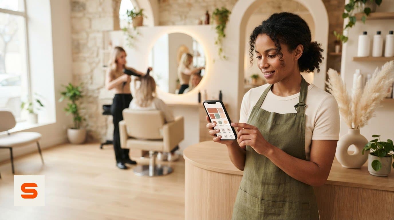 Collaboratrice del salone che gestisce il salone dal suo telefono