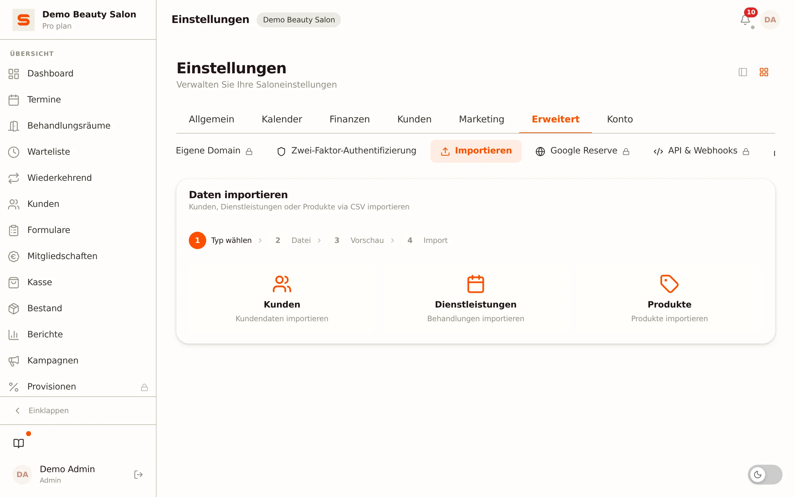 CSV-Import-Spaltenzuordnung in Salonnare