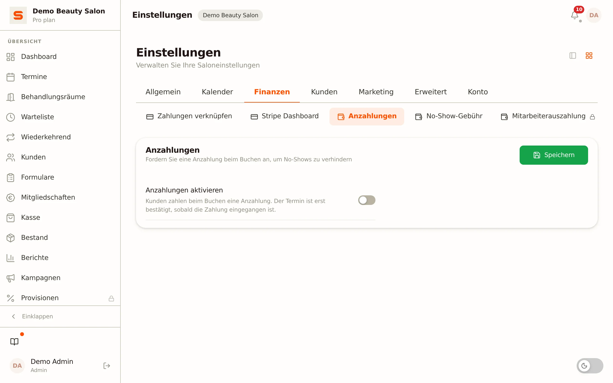 Anzahlungen und No-Show-Gebühren in Salonnare