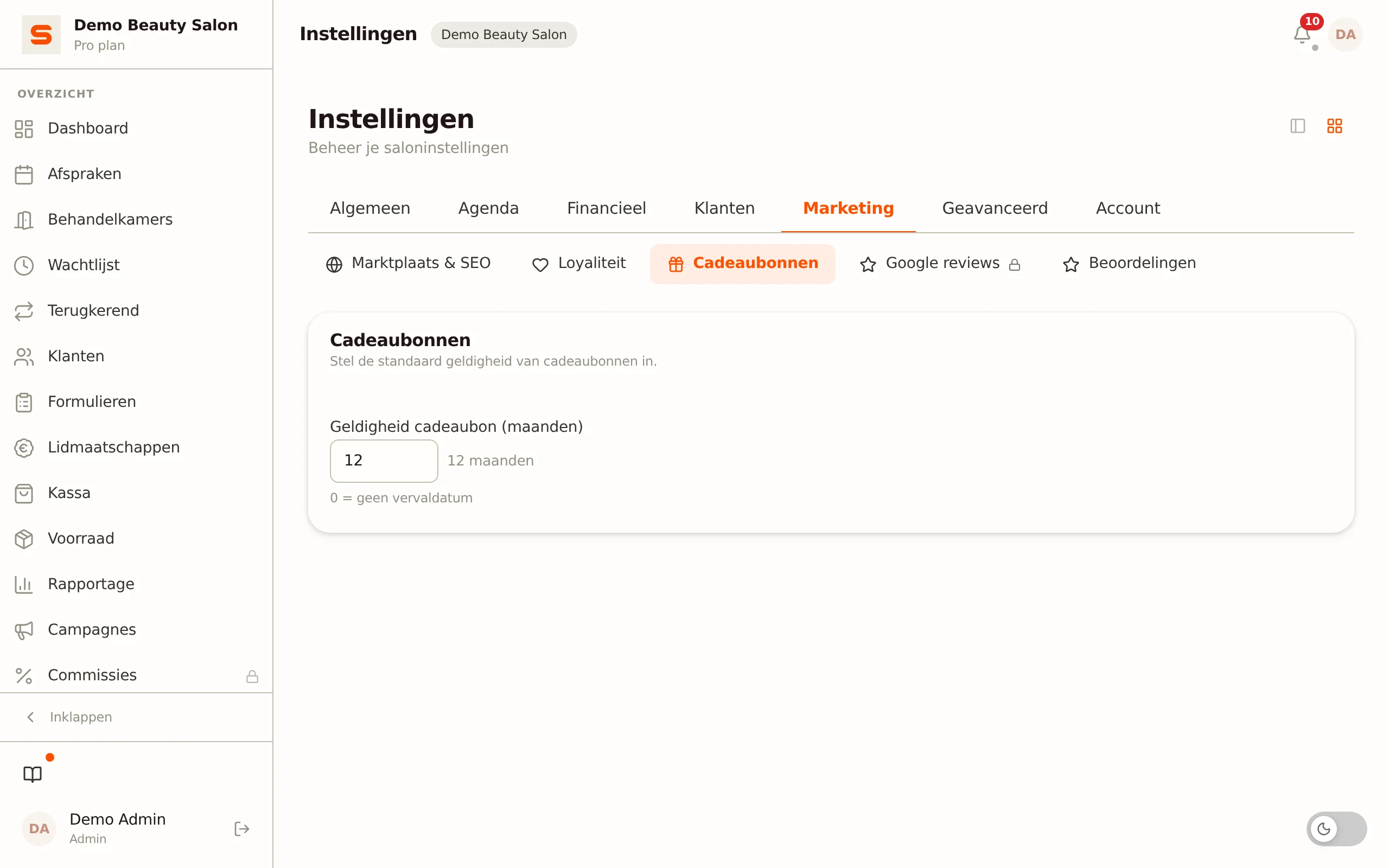 Gutscheine in Salonnare einrichten