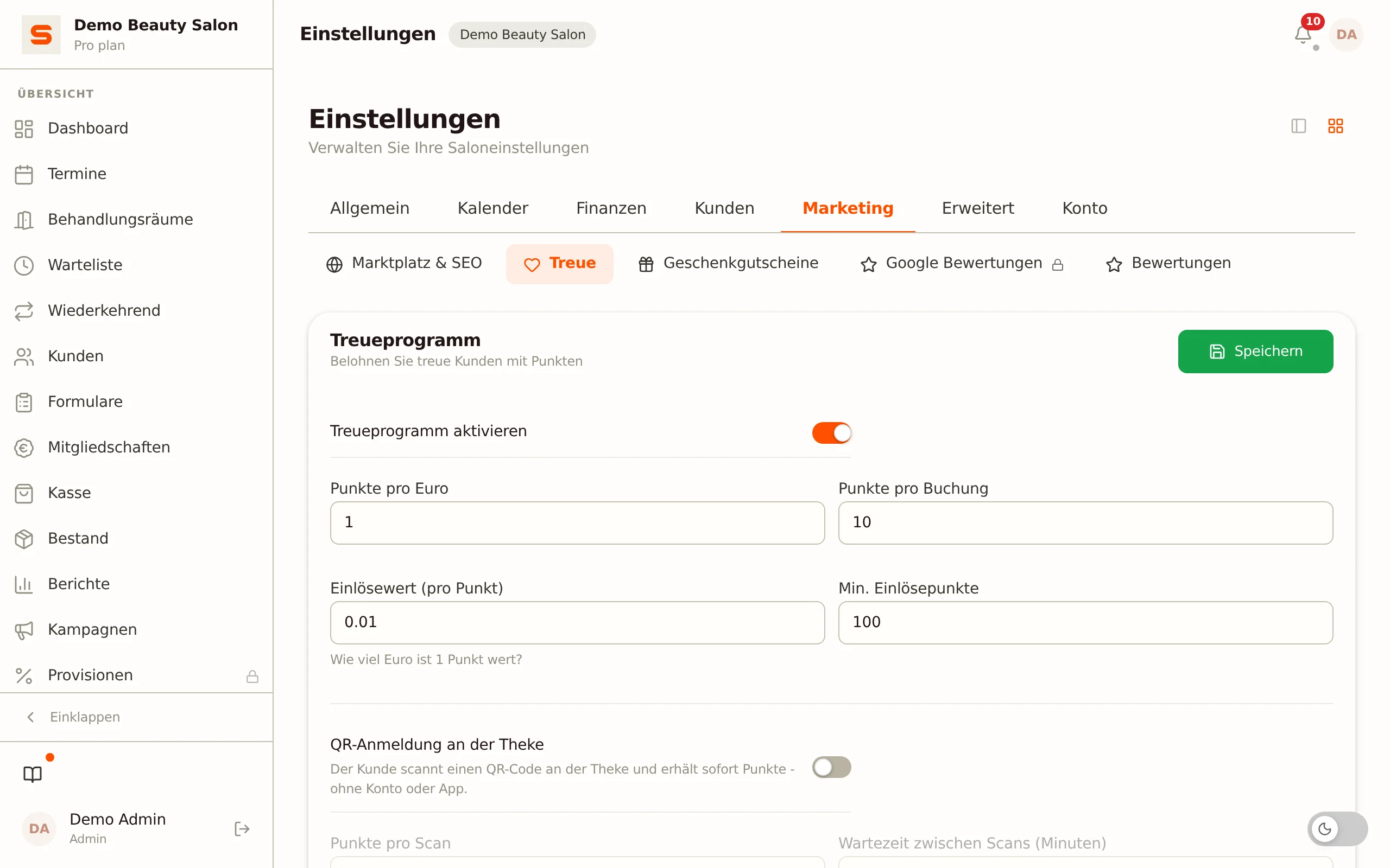 Treueprogramm in Salonnare einrichten