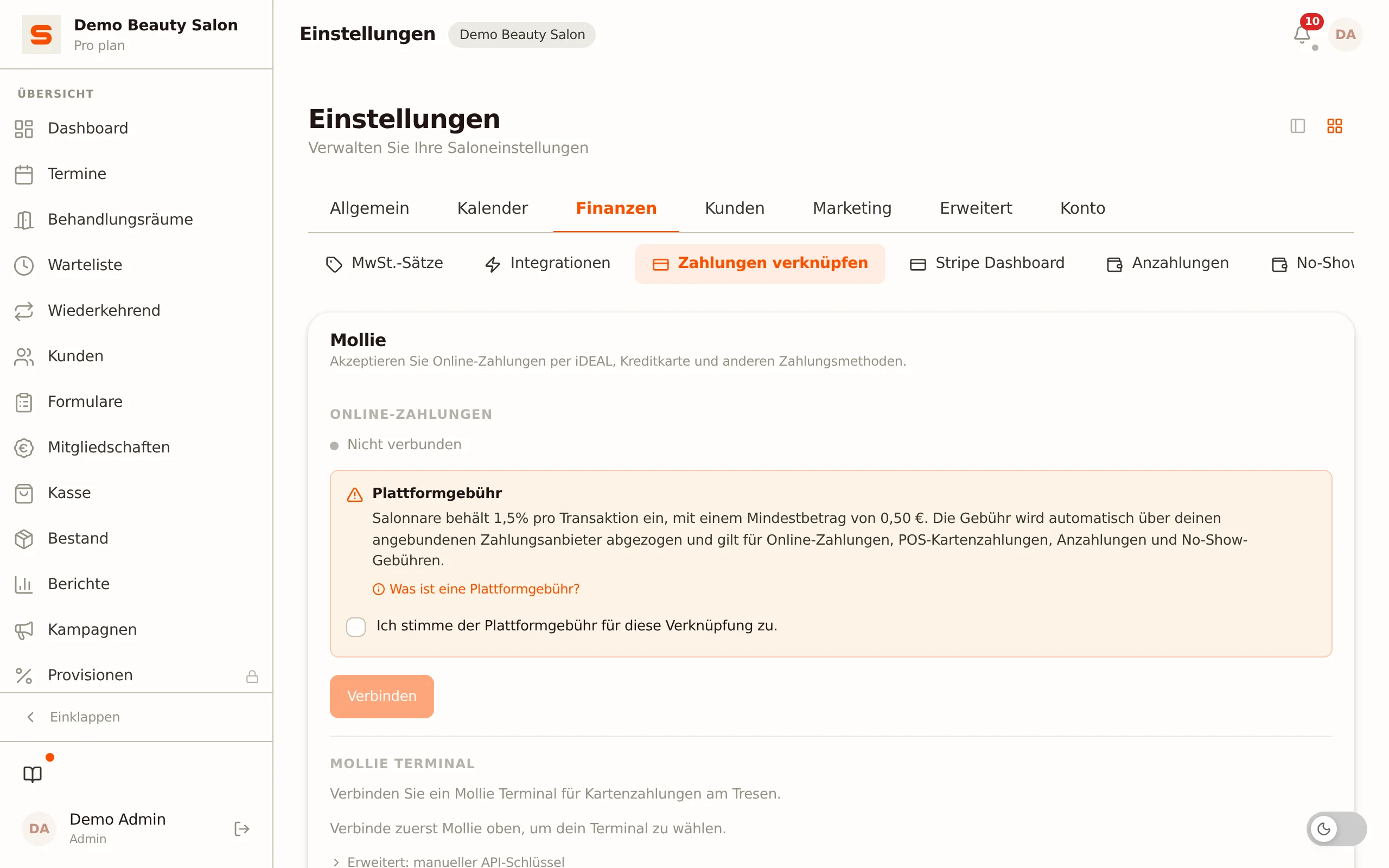 Zahlungen in Salonnare über Stripe oder Mollie anbinden
