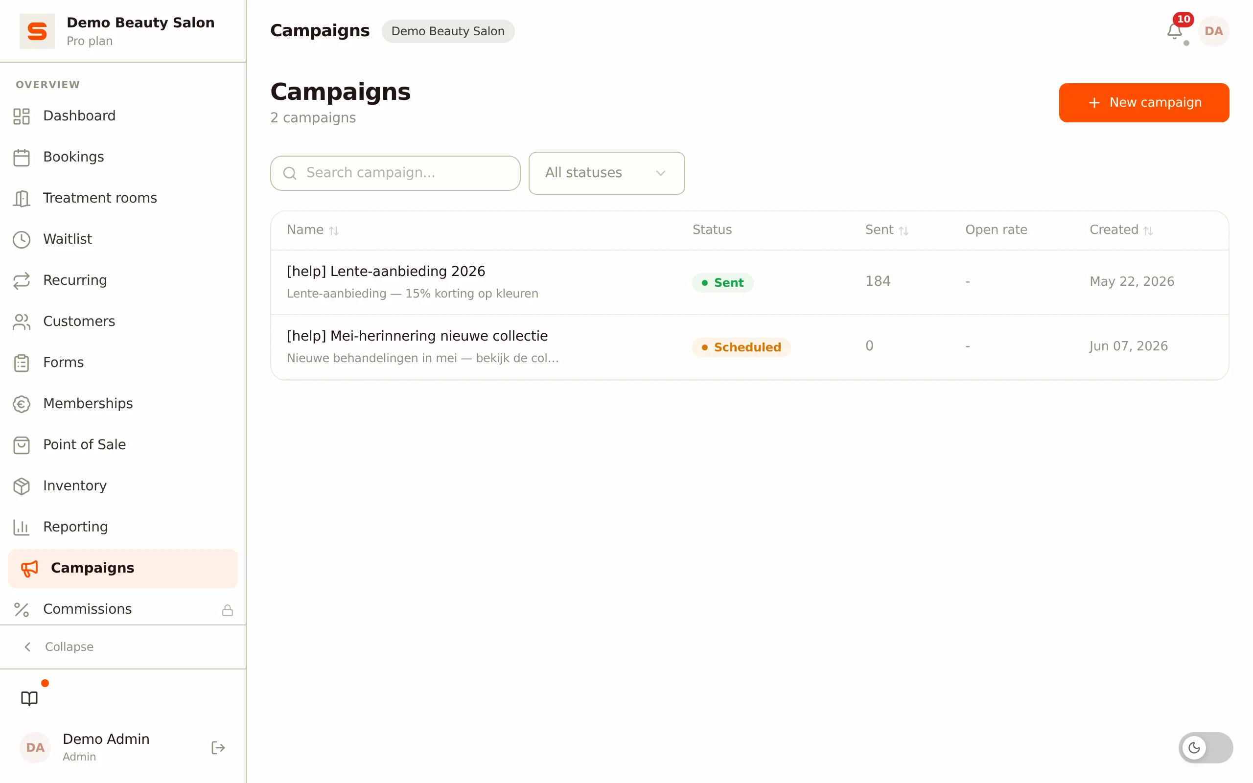 Campaigns and email marketing in Salonnare