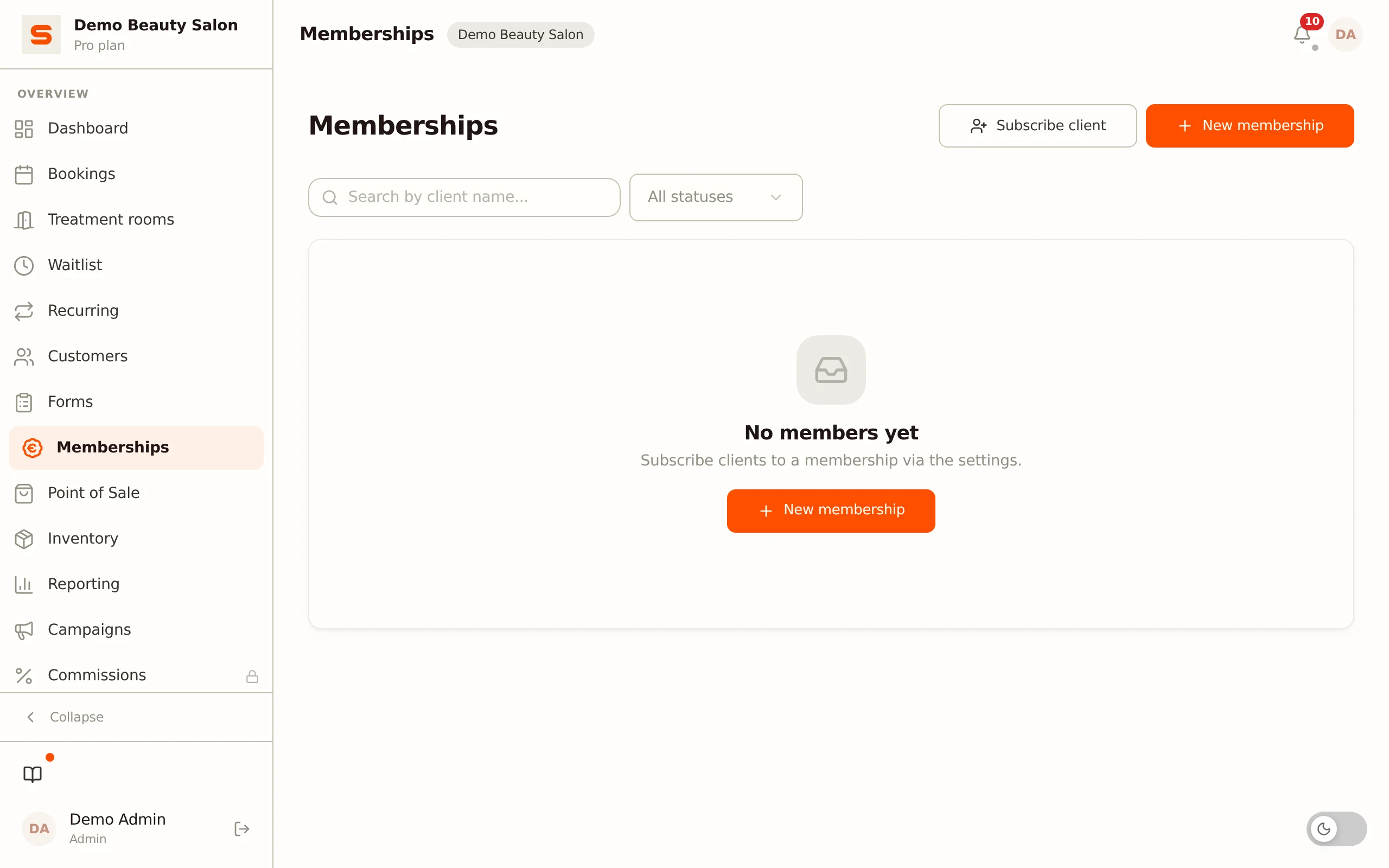 Setting up memberships in Salonnare