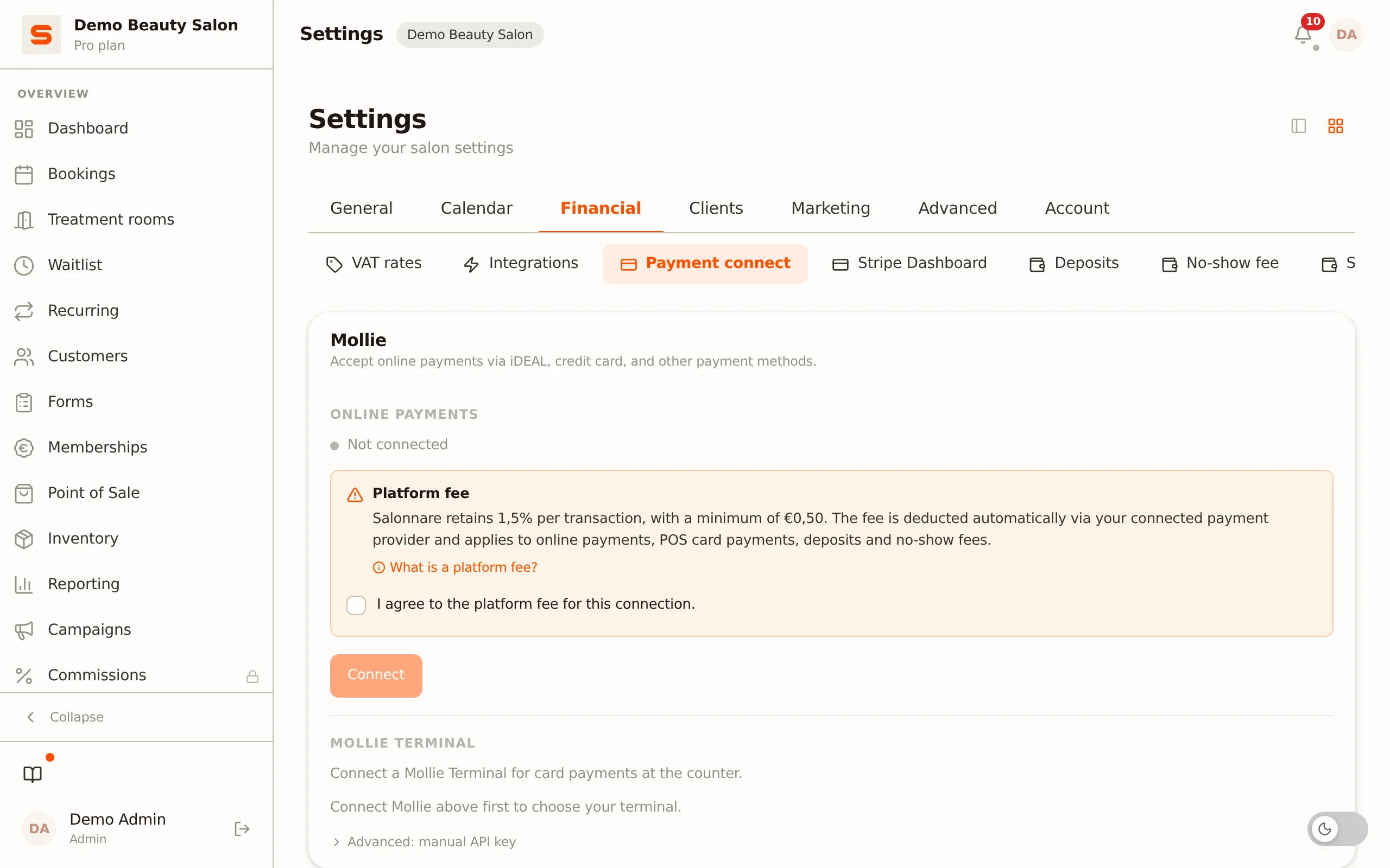 Connect payments and per-stylist commission in Salonnare
