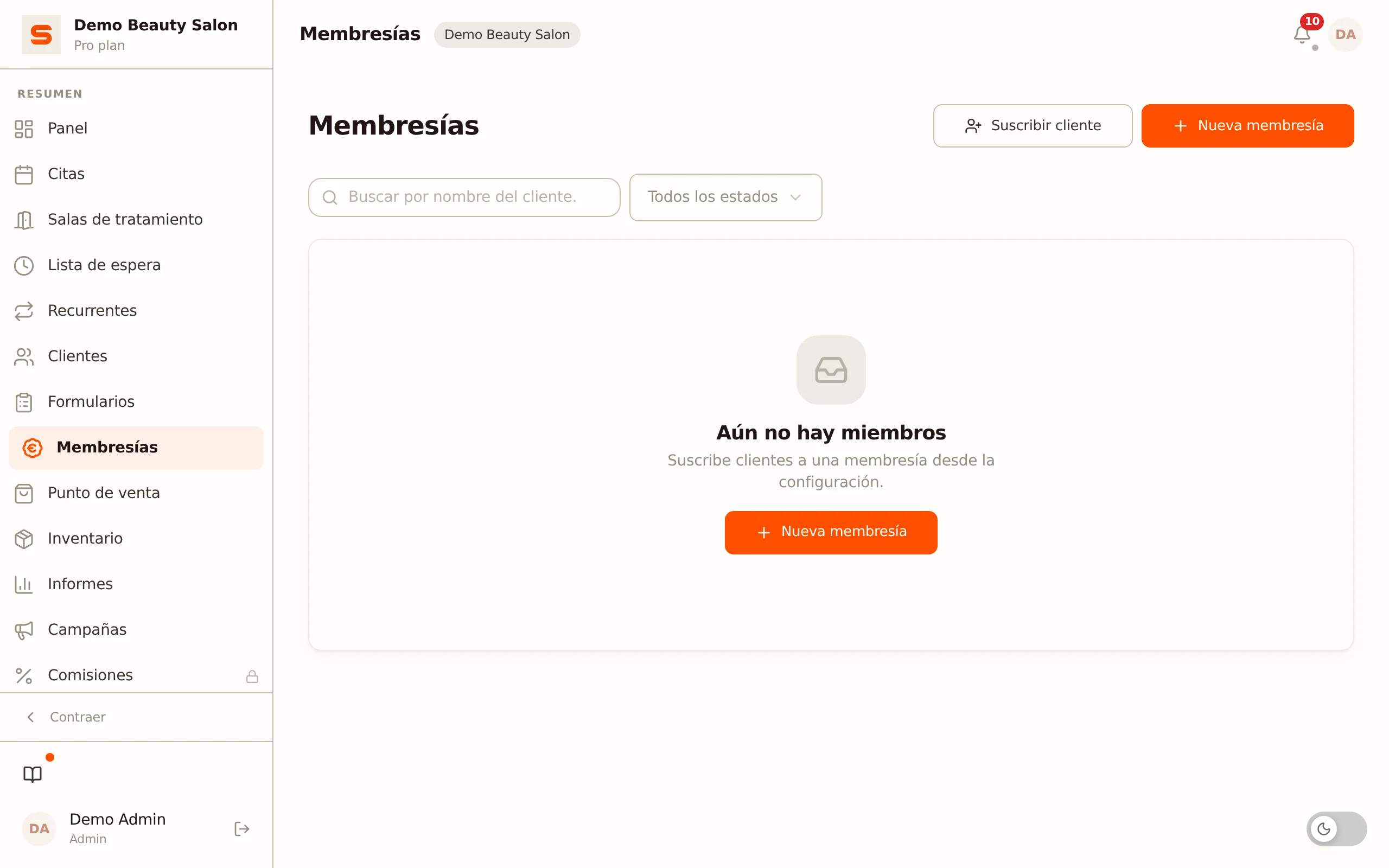 Gestionar membresías en Salonnare