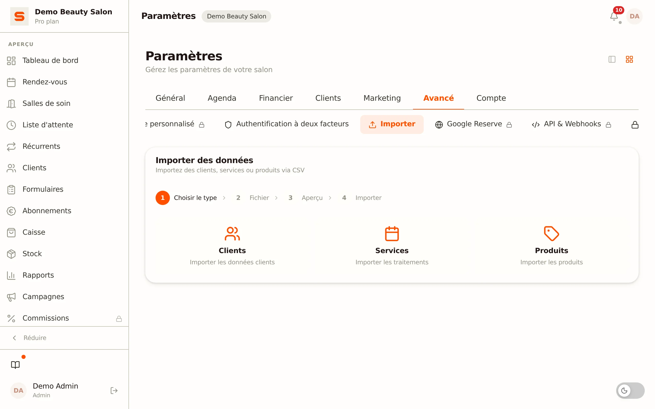 Importer les données clientes existantes via CSV dans Salonnare