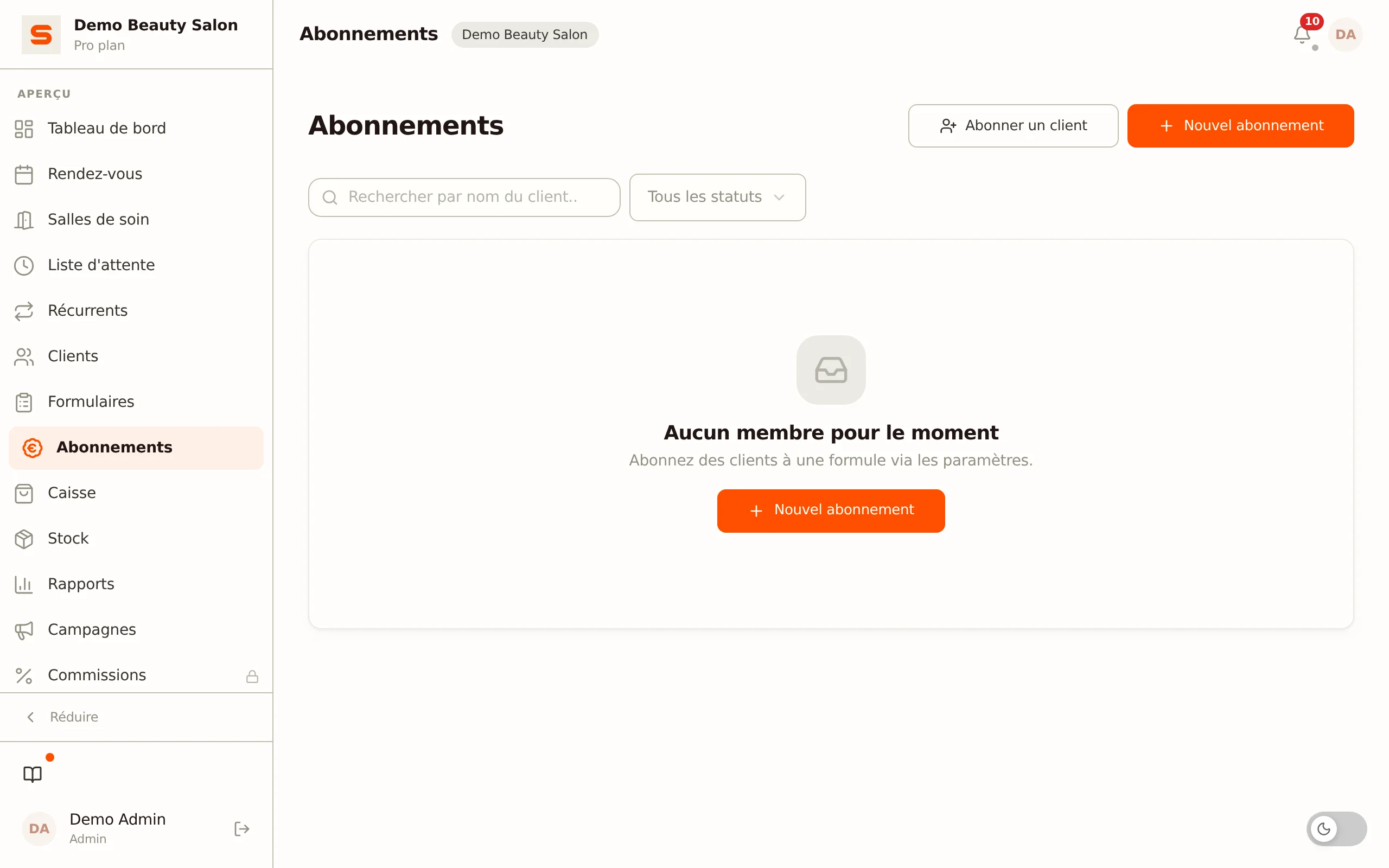 Gérer les abonnements dans Salonnare