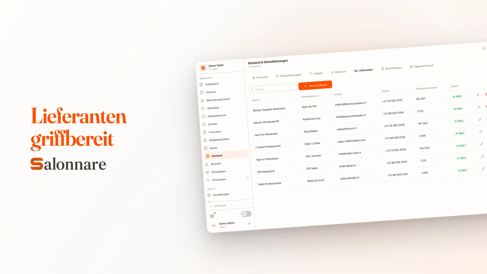 Lieferanten und Kontaktdaten