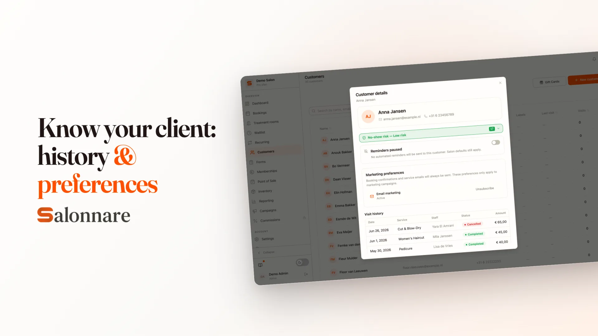 Preferences, allergies and notes stored securely