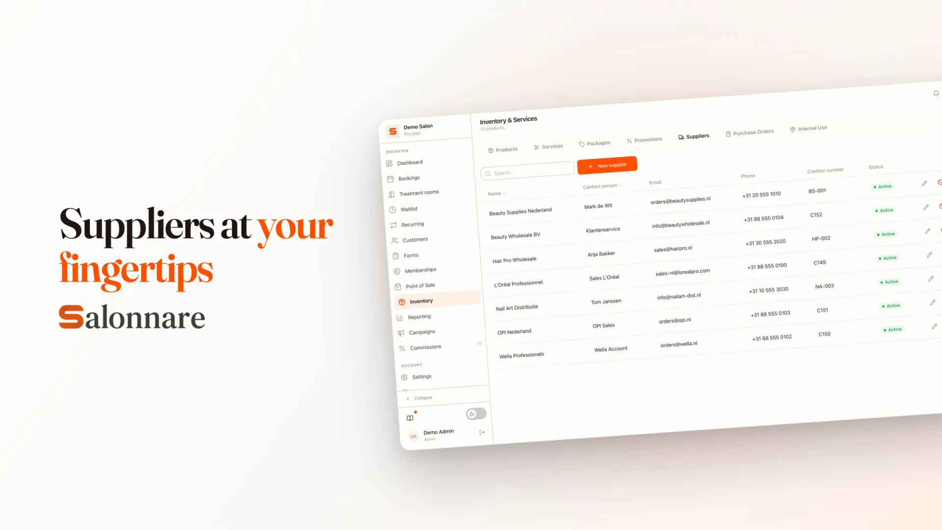 Suppliers and contact details