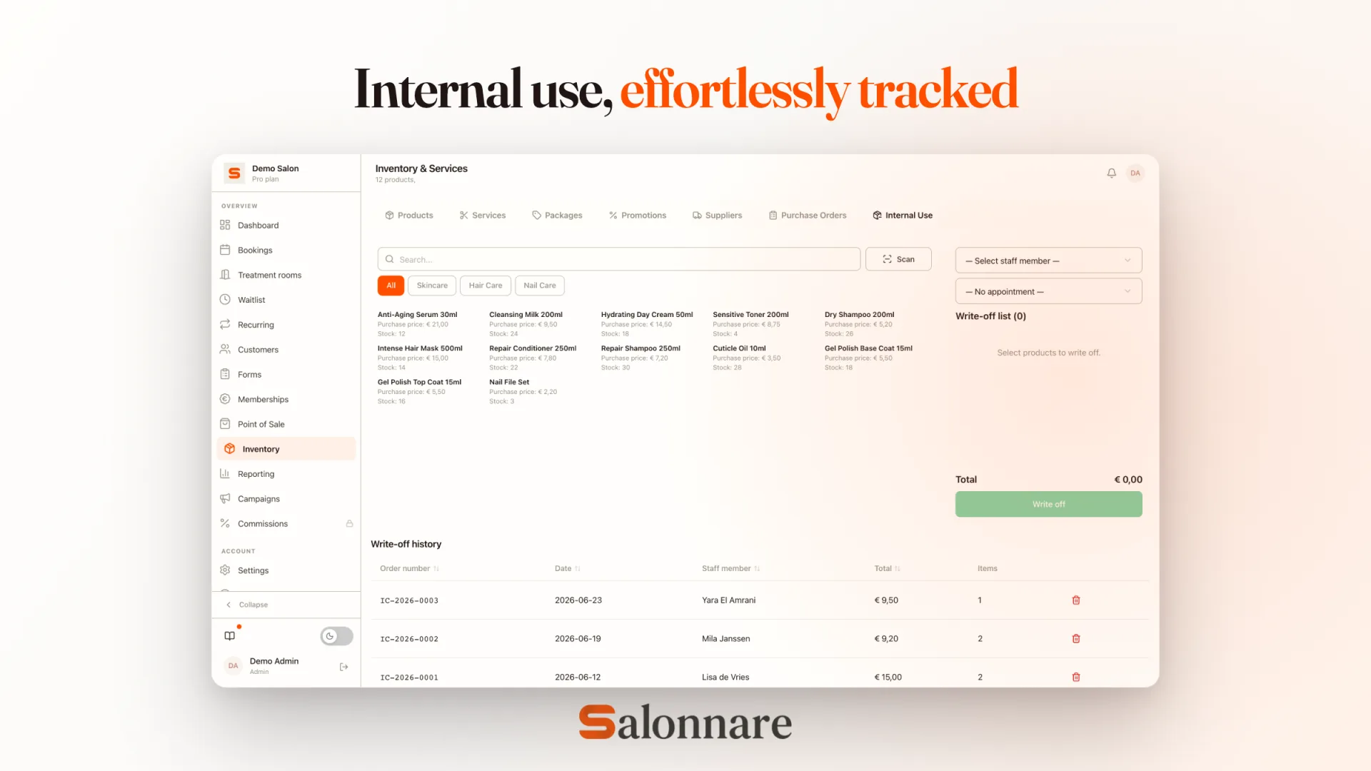 Internal use tracked
