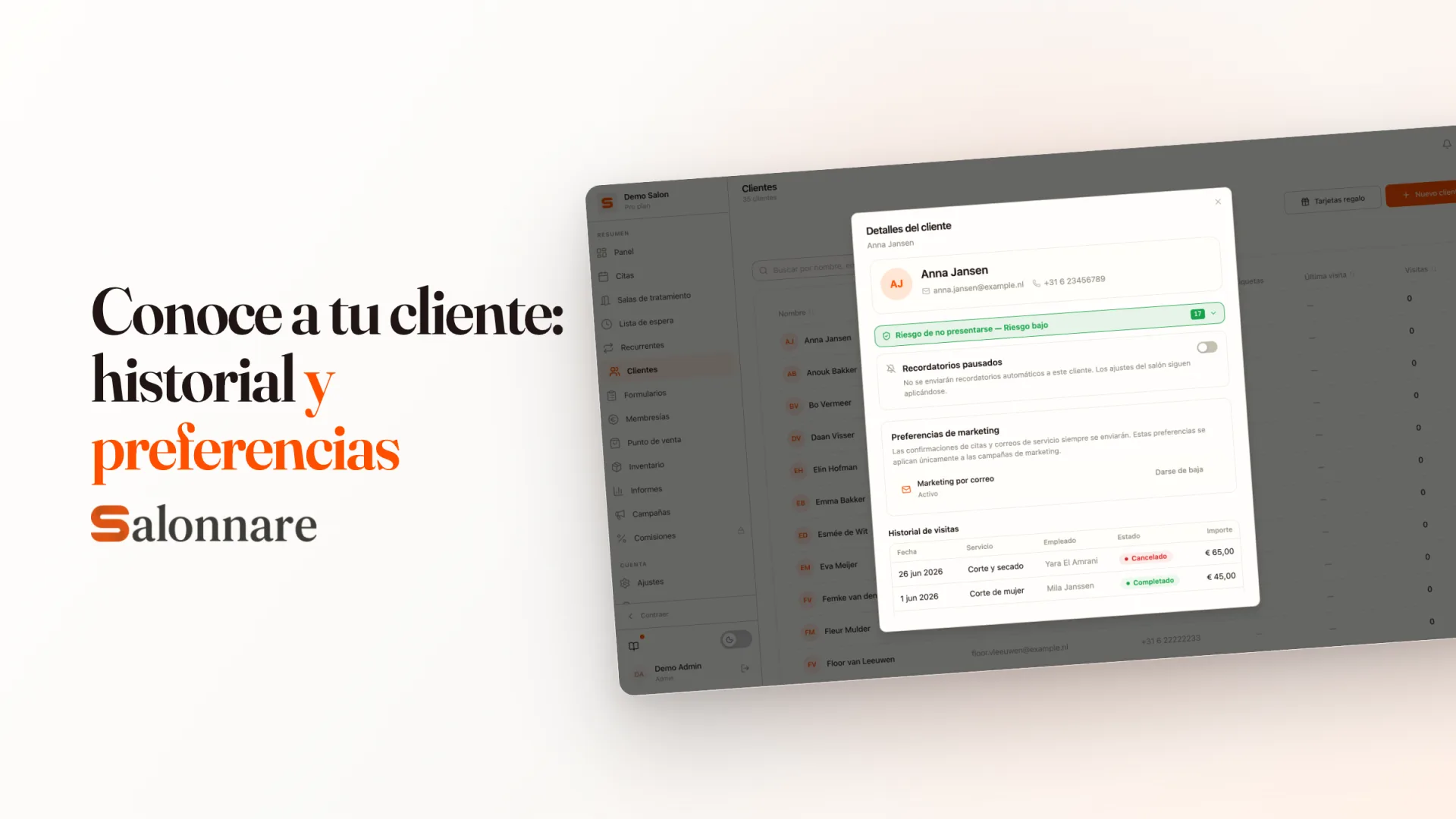 Preferencias, alergias y notas guardadas con seguridad