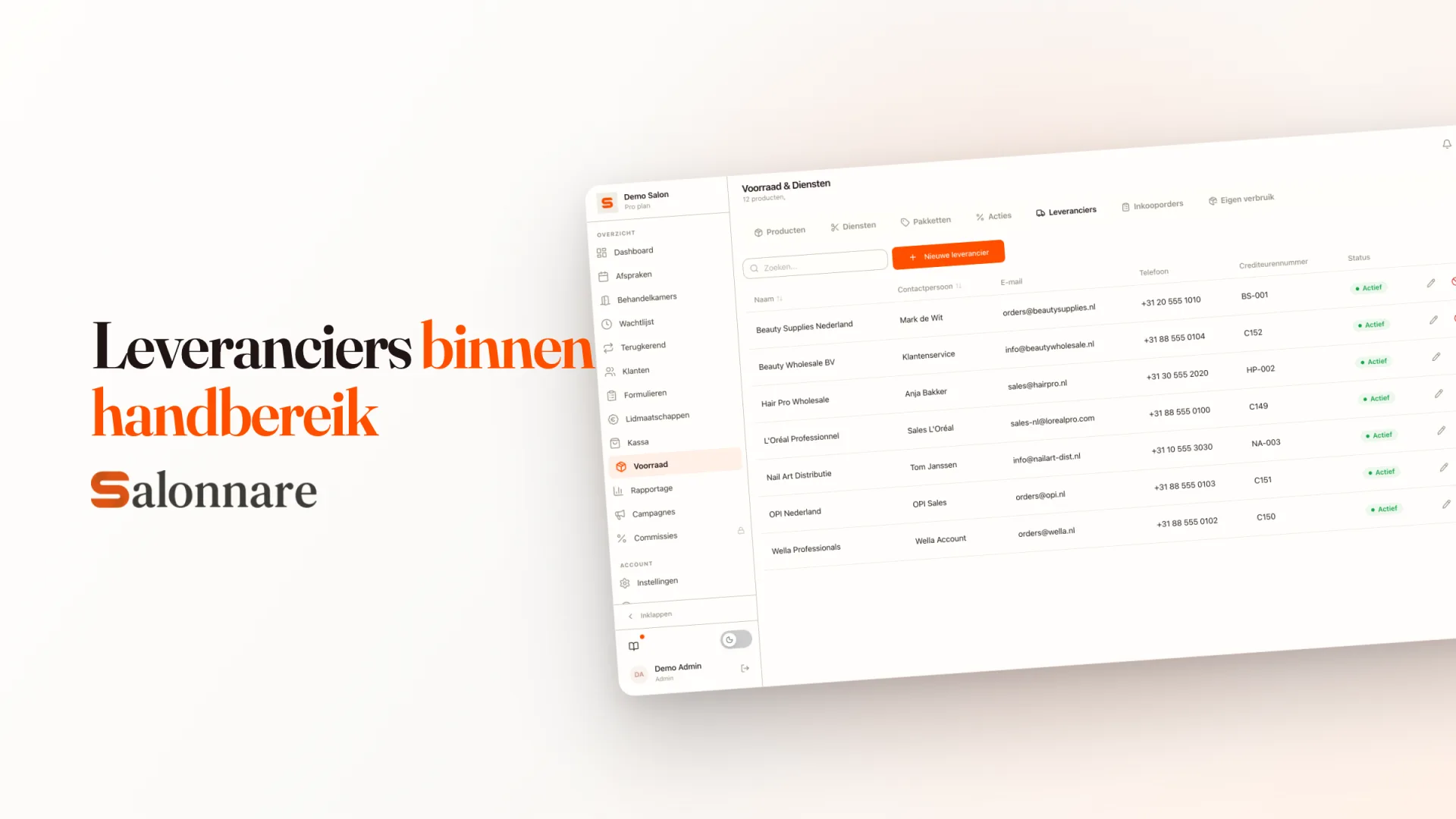 Leveranciers en contactgegevens